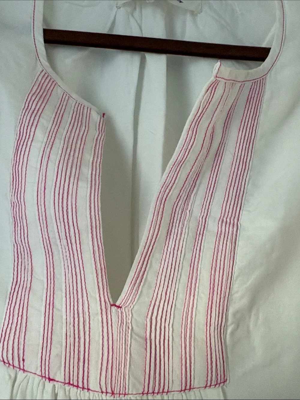 NIBI White Dress with Pink Embroidery - Women's Shift Dress- XS